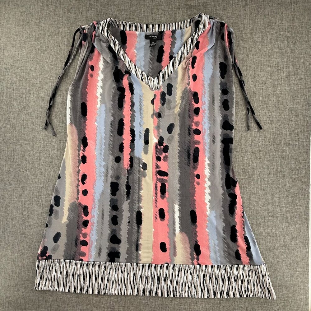 ALFANI Tunic Top Plus 1X V-Neck Relaxed Fit Multicolor Artsy Stripes